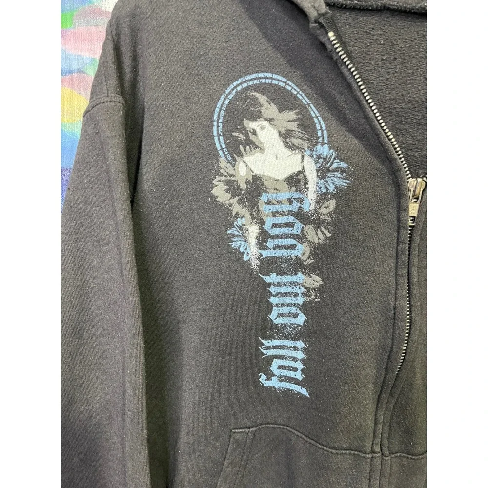 Fall Out Boy Band Graphic Zip Up Hoodie Black Emo Rock Concert Merch Sweatshirt - Picture 2 of 4